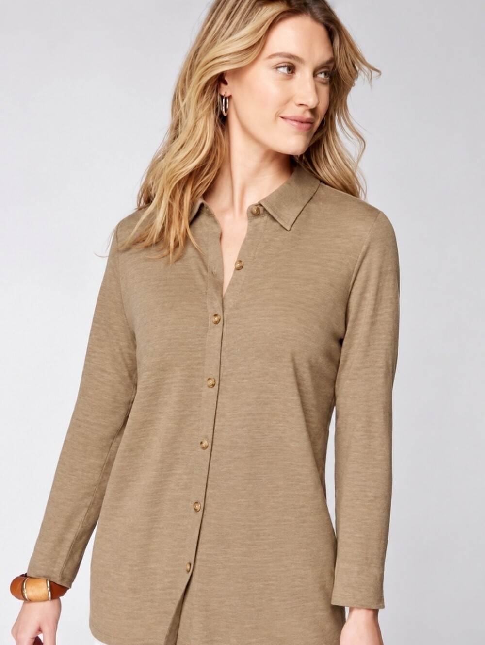 J.JILL Love Linen Button Down Shirt Neutral Tan Knit Oversized Jill XL